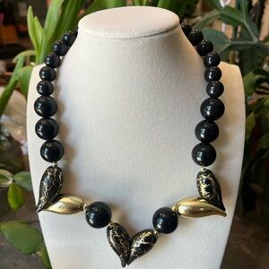 Chic Black and Gold Leaf Necklace